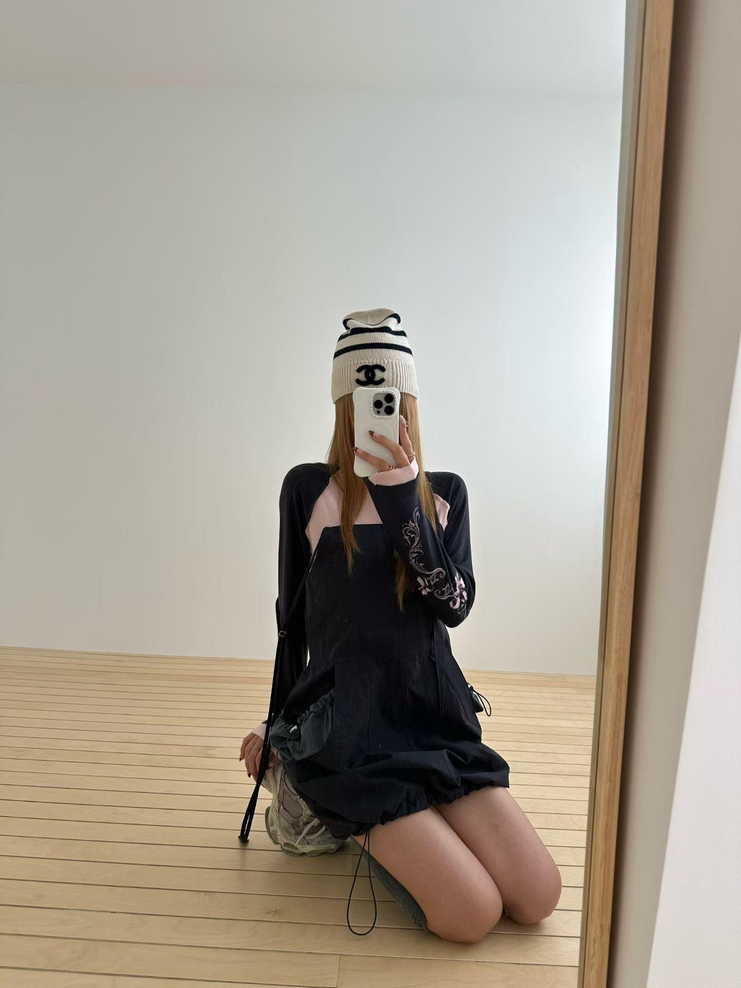 拼色縮口尼龍洋裝